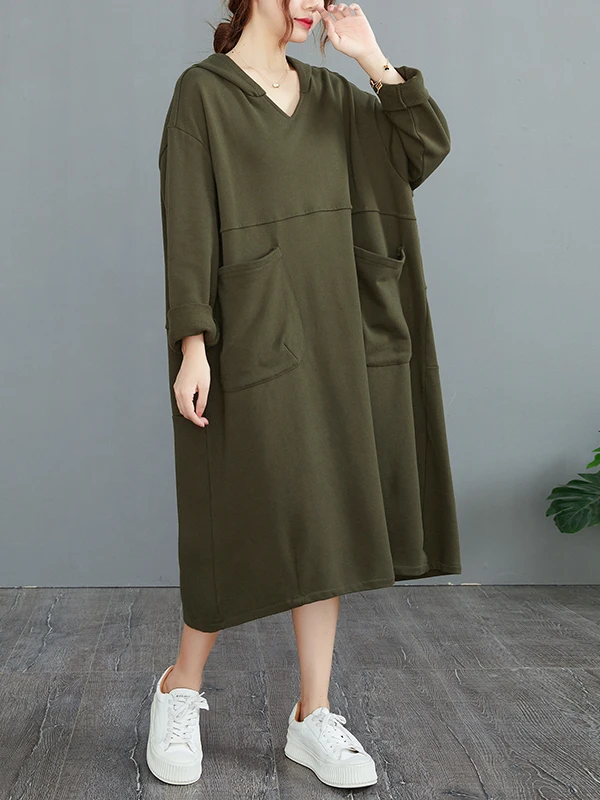 هوديي فضفاض مناسب للخريف والشتاء طويل من القطن الخالص كاجوال مقاس كبير مع كيتس كبيرة وصل حديثًا للخريف والشتاء #1