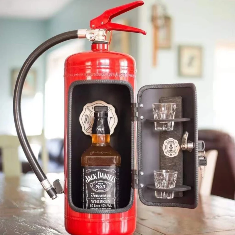 Fire Extinguisher Shape Wine Box Mini Bar Wine Cabinet Crafts Ornaments Decoration Champagne Liquor Storage Box Fireman's Gift