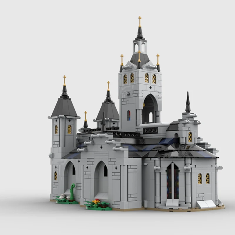 New MOC-192638 Vintage Medieval Cathedral Modular City StreetView Modular Building Blocks Bricks Model Kids Toys Birthday Gifts