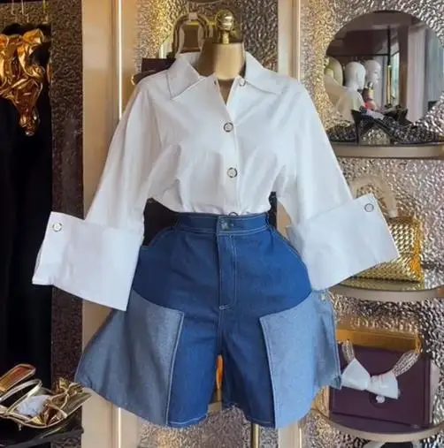 가을 신상 패셔너블한 단색 칼라 버튼 프론트 루즈 셔츠 여성 패셔너블 우아한 루즈 긴팔 셔츠