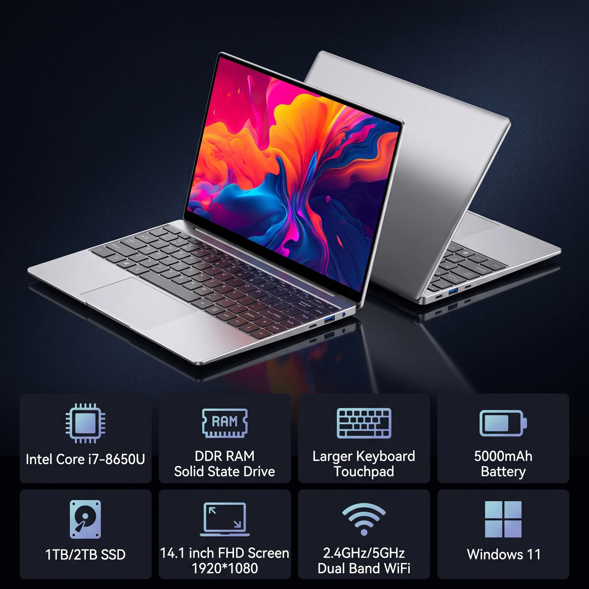 LENO HOT Ultra Slim 14.1' Laptop 32GB 2TB Windows 11 Intel Core I7 8650U Gaming Computer PC Gamer Office Notebook 1920*1080 HD