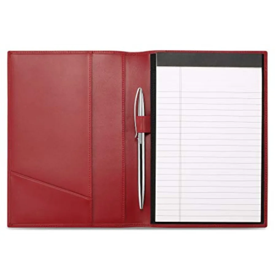 Leather Junior Padfolio for Men and Women with Pen Loop, Italian Calfskin, Business Portfolio Notebook Folder Bordeaux