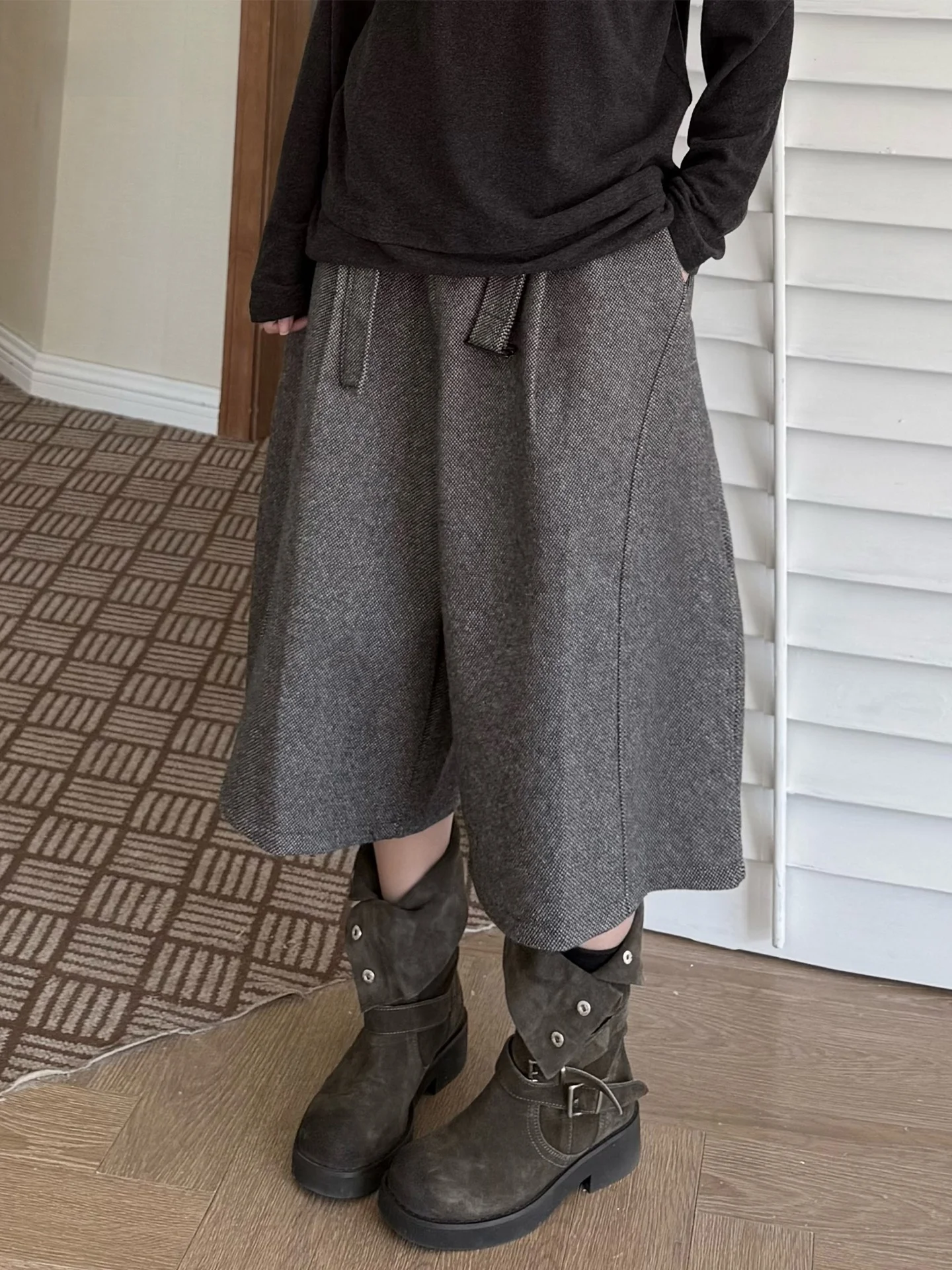 

Шерстяные брюки-кюлоты Land And Mountain Island【Curved Knife】 для женщин, повседневные, осенне-весенние, укороченные, универсальные, подходят ко всему