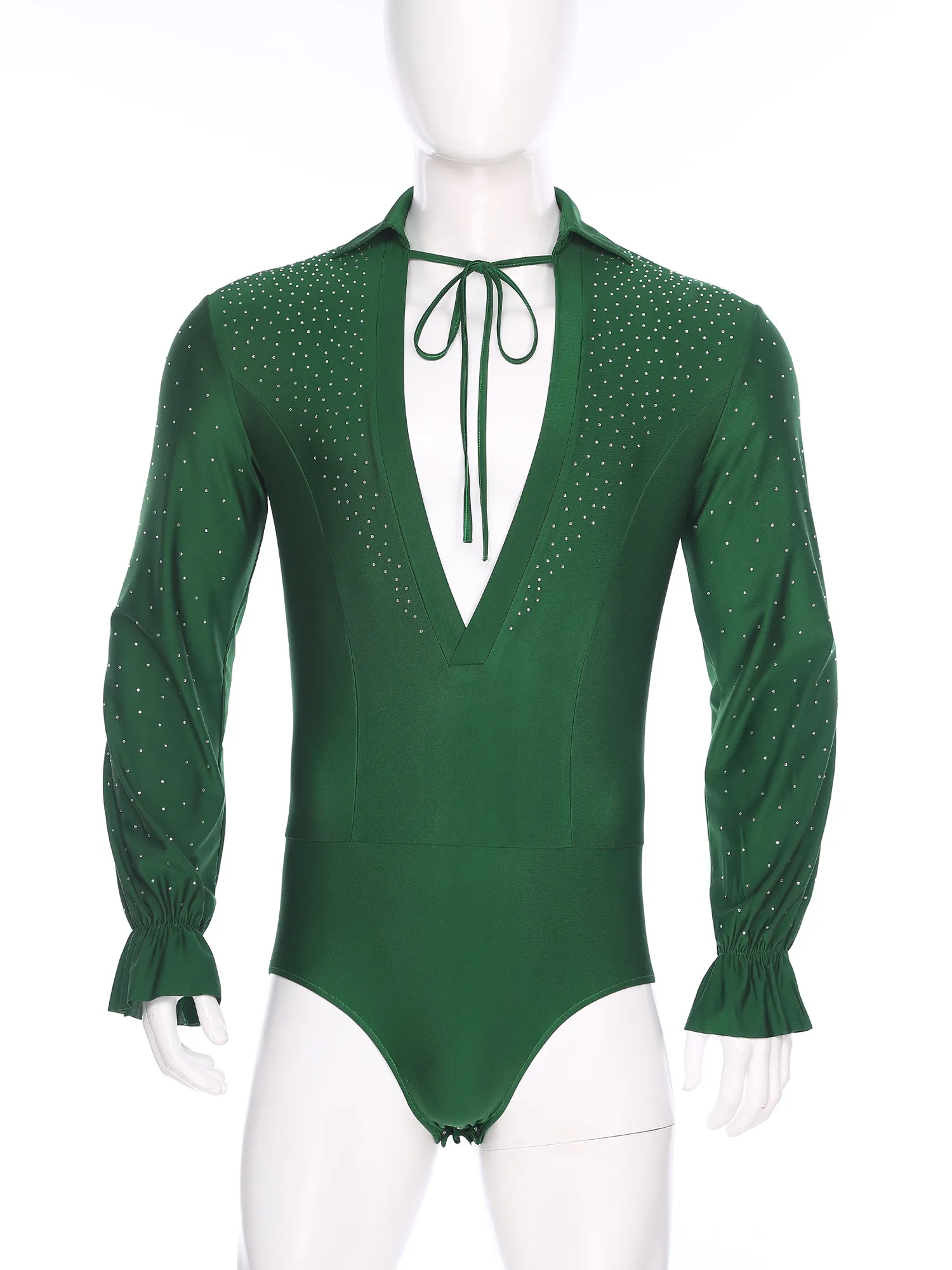 Männer Latin Jazz Dance Trikots Gymnastic Langarm Glitzernden Strass Vintage Body Trikot Dancewear für Ballett Cha-cha