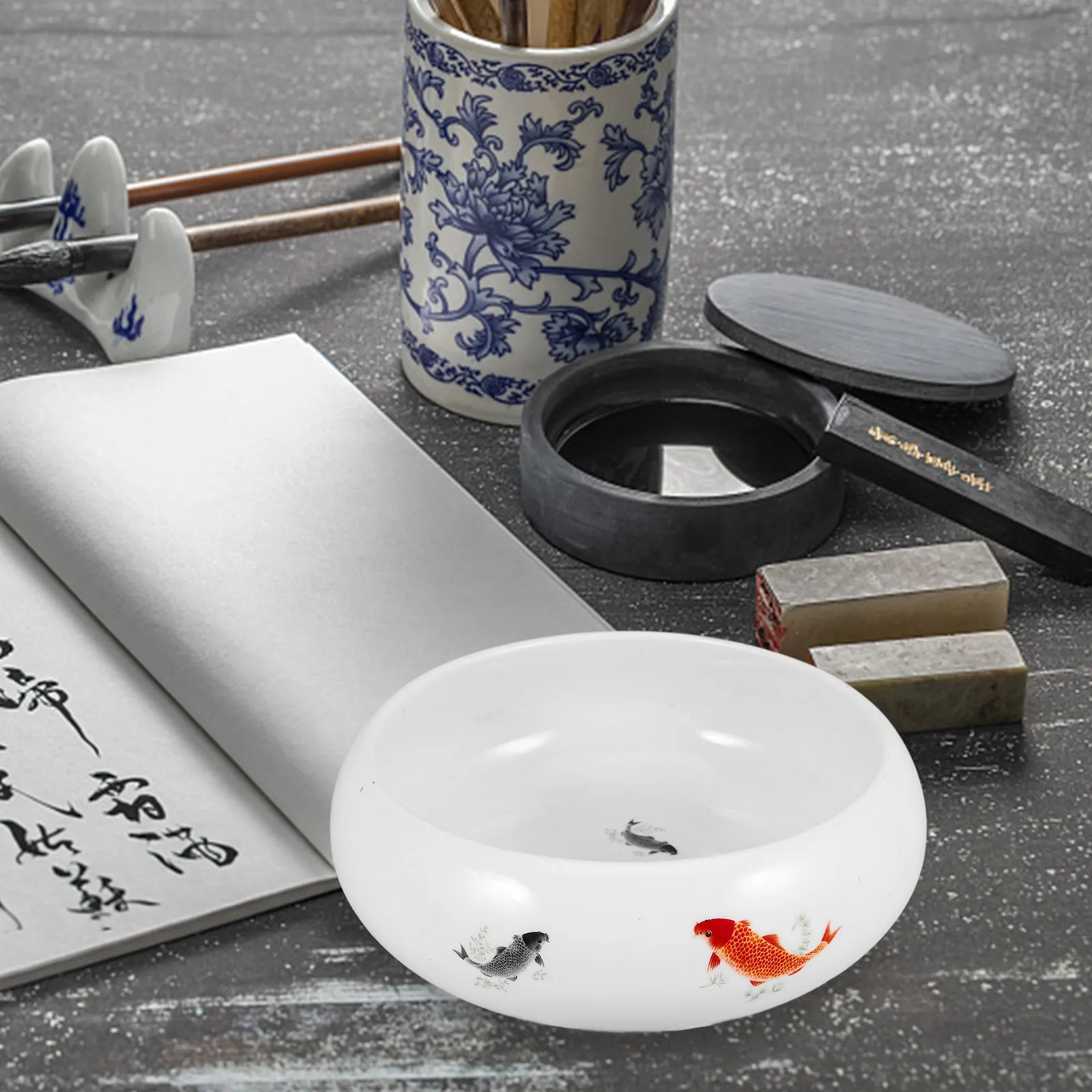 1Pcs Ceramic Brush Basin Calligraphy Washing Tool Simple Generous Design Effective Brush Cleaning Cylinder for Calligraphy Room