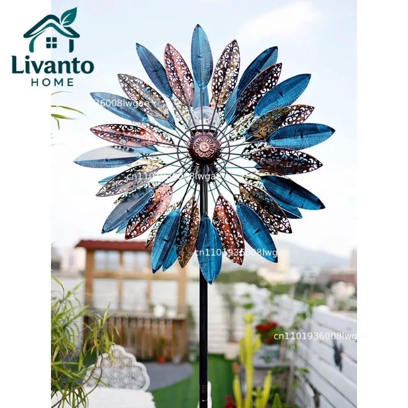 

Windmill Outdoor Garden Decor,Solar Lights,Holiday Cottage,Exterior Gardening Wind Spinner,Weather Vane Ornament,Customized