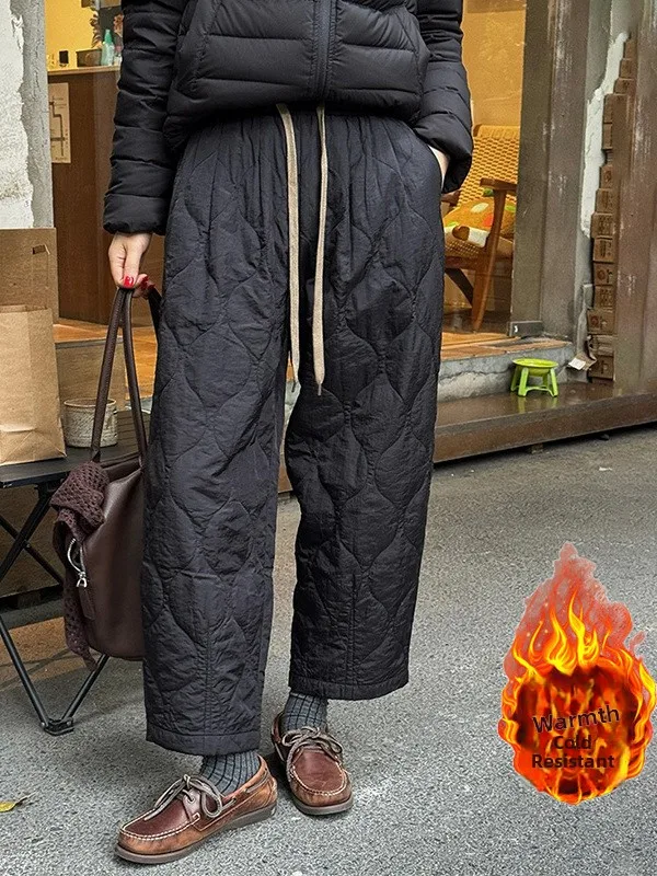 

Хлопковые брюки с ромбовидным узором, женские осенне-зимние теплые прямые брюки с высокой талией, брюки с девятью точками Faion Sle