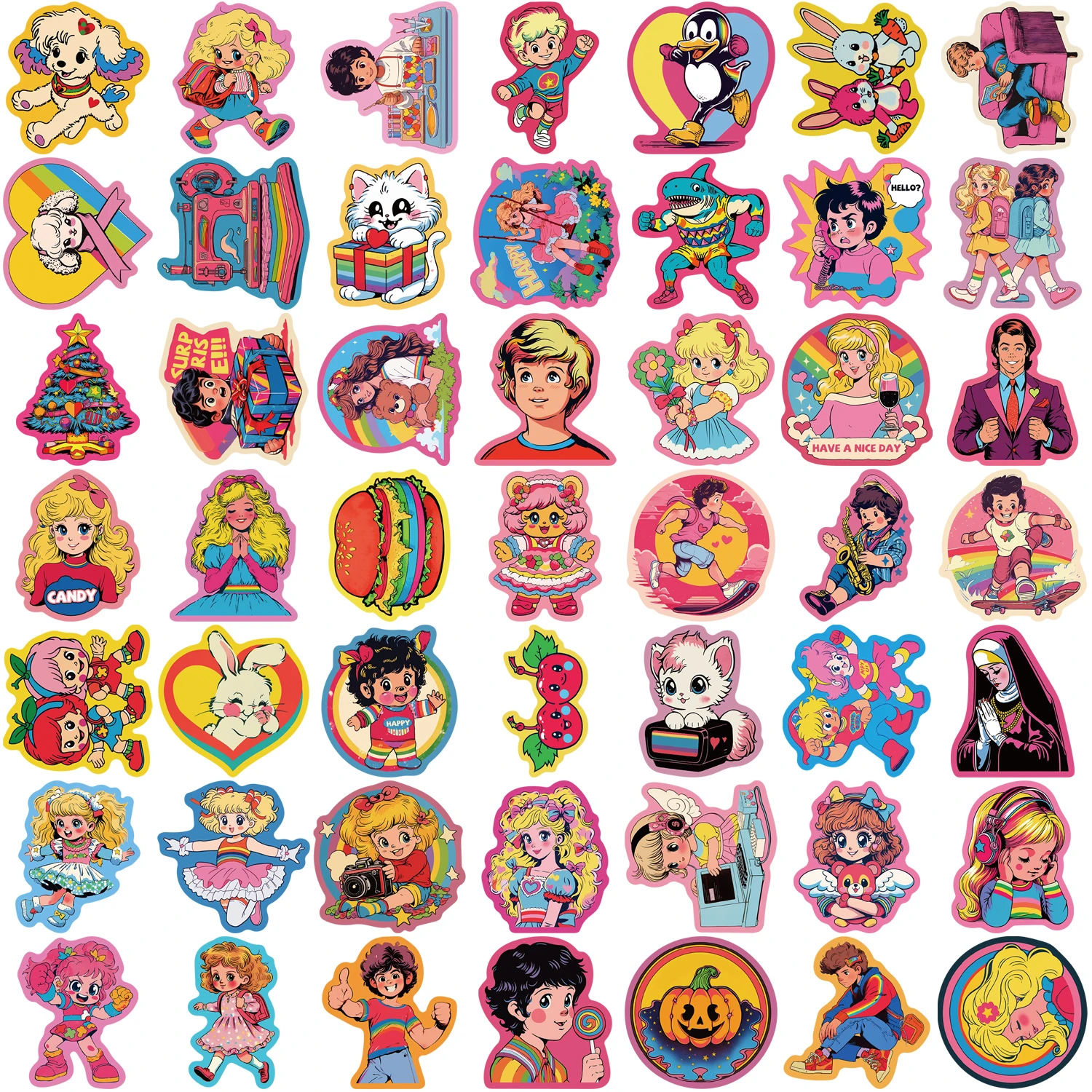 50PCS Vintage Aesthetic Cartoon Graffiti Stickers Decorative Stationery Laptop Waterproof Cute Retro Sticker for Kids