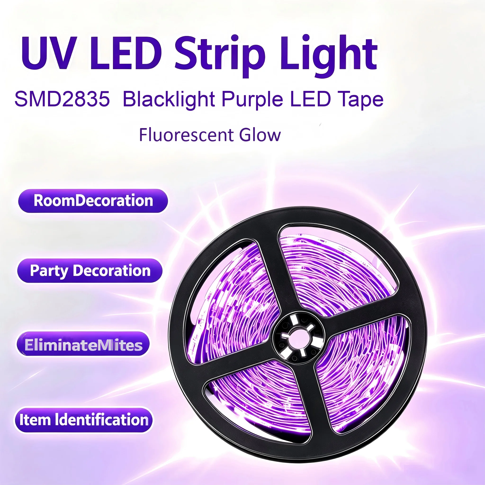 Black Light Strip, UV LED Tape, Flexible LED Ribbon, Fluorescent Glow, Stage Decor, TV Backlight, Resin Curing