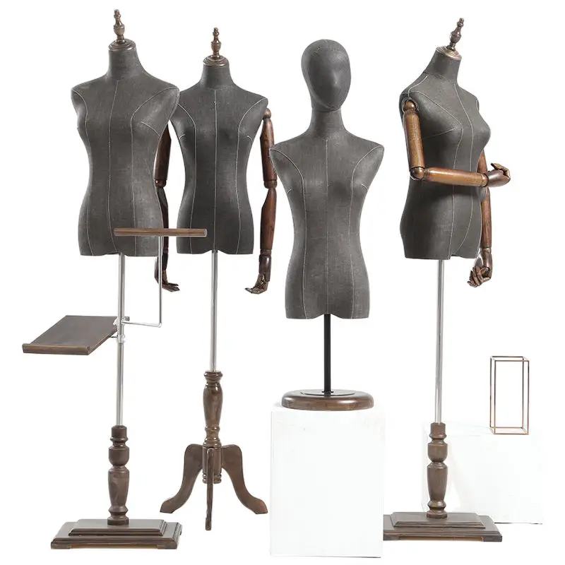 

Adjustable Standing Black Mannequin Female Half Body Upper Body Wooden Base Torso Mannequin Female for Suit Display