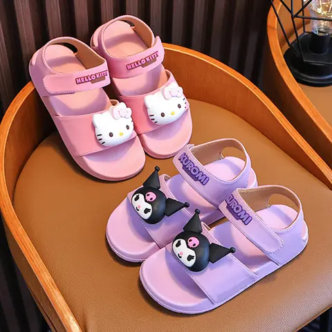 Sanrio KIds' 샌들 소년 소녀를 위한 경량 야외 미끄럼 방지 샌들 Beach Kuromi Hook & Loop이 있는 내마모성 EVA 밑창