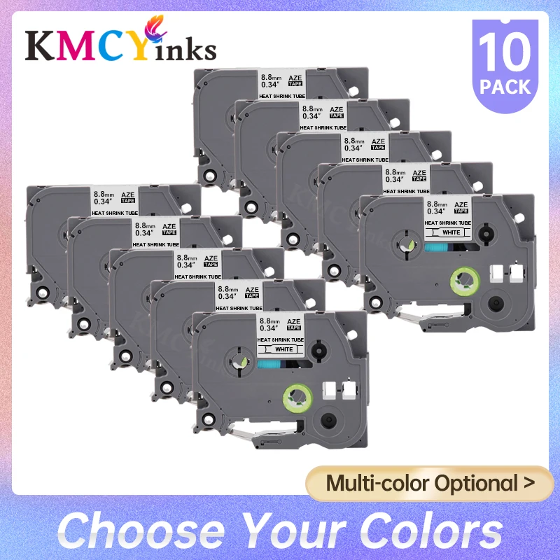 KMCYinks 10PK Compatible for Brother Label Maker Black on White Heat Shrink Tube Tape Hse-211 Hse-221 Hse-231 Hse241 251 211