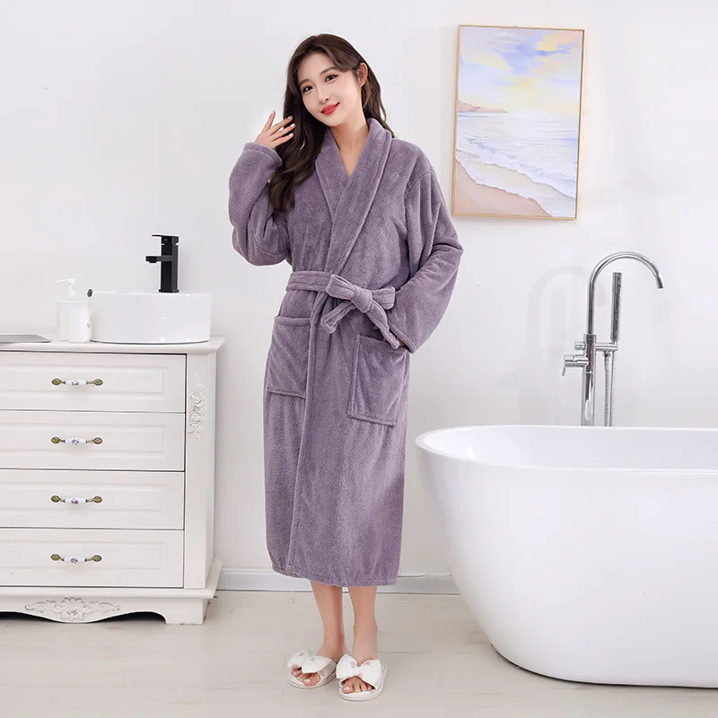 Flannel Robe Women's Sleepwear Adjustable Belt Bathrobe Thicken Warm Winter Nightwear Long Sleeve Night Wear Female