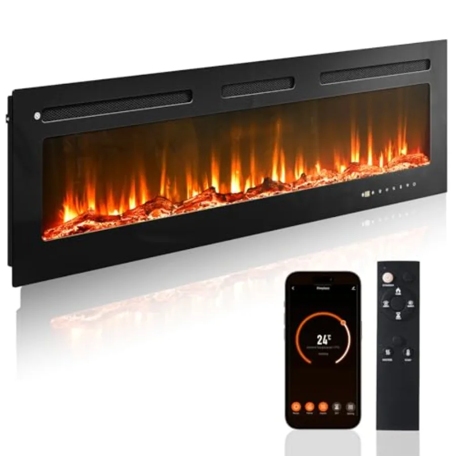 

60-умный электрический каминный обогреватель с Alexa Google Home, совместимость с бесшовным голосовым управлением, идеально подходит для гостиных, спальни