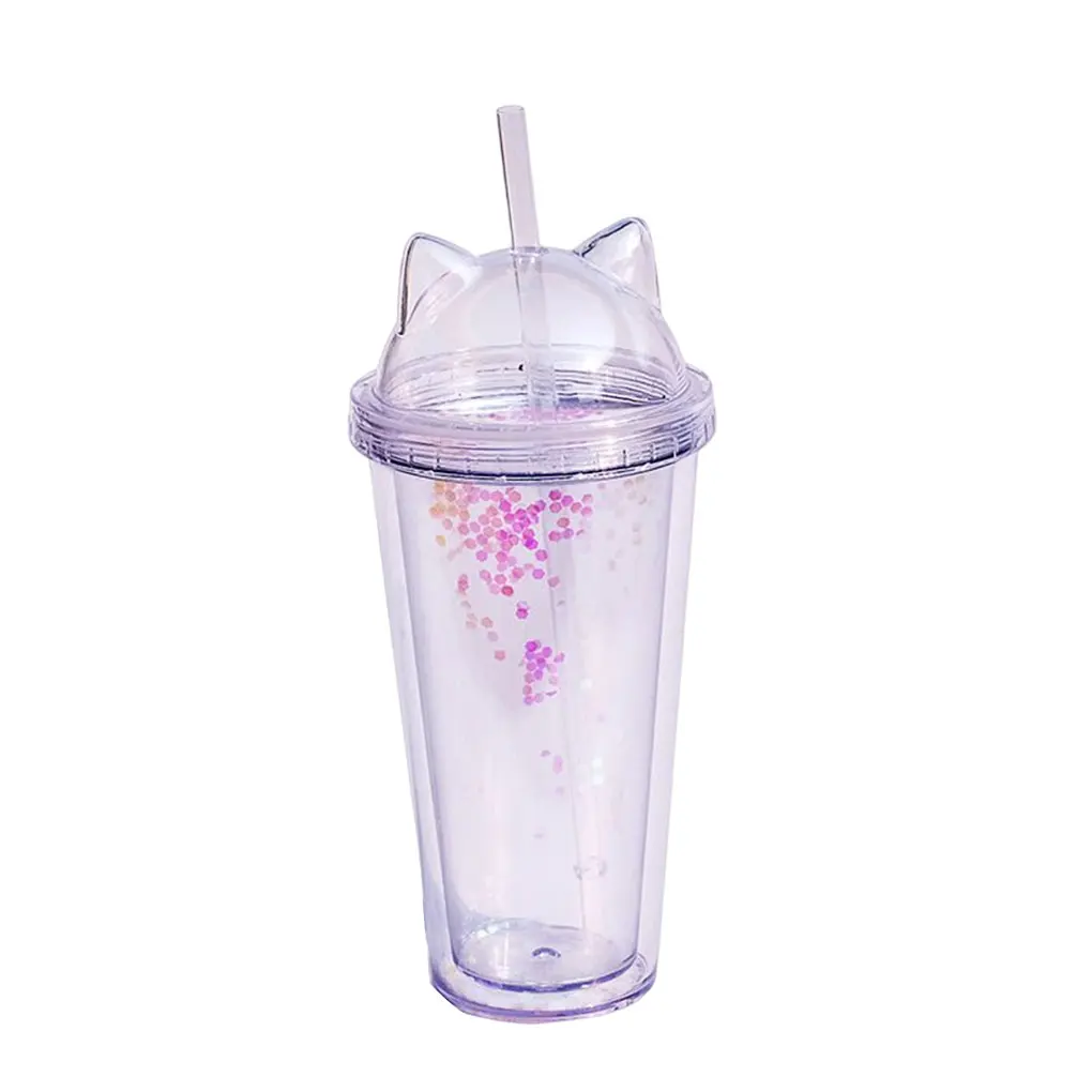 Women Straw Cup Heats Insulation Animal Shape Coffee Sequins Water Bottle