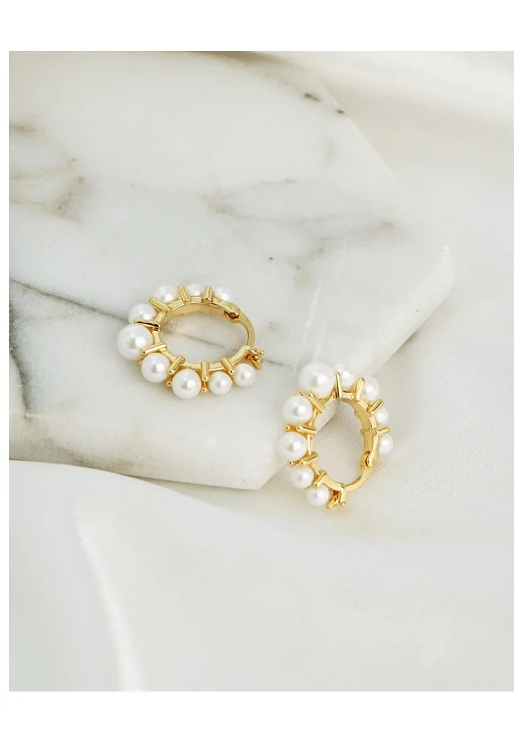 النحاس مع 18K الذهب فو اللؤلؤ هوب مجوهرات أقراط نسائية حفلة T عرض ثوب فاسق القوطية المدرج العلوي الكورية اليابان