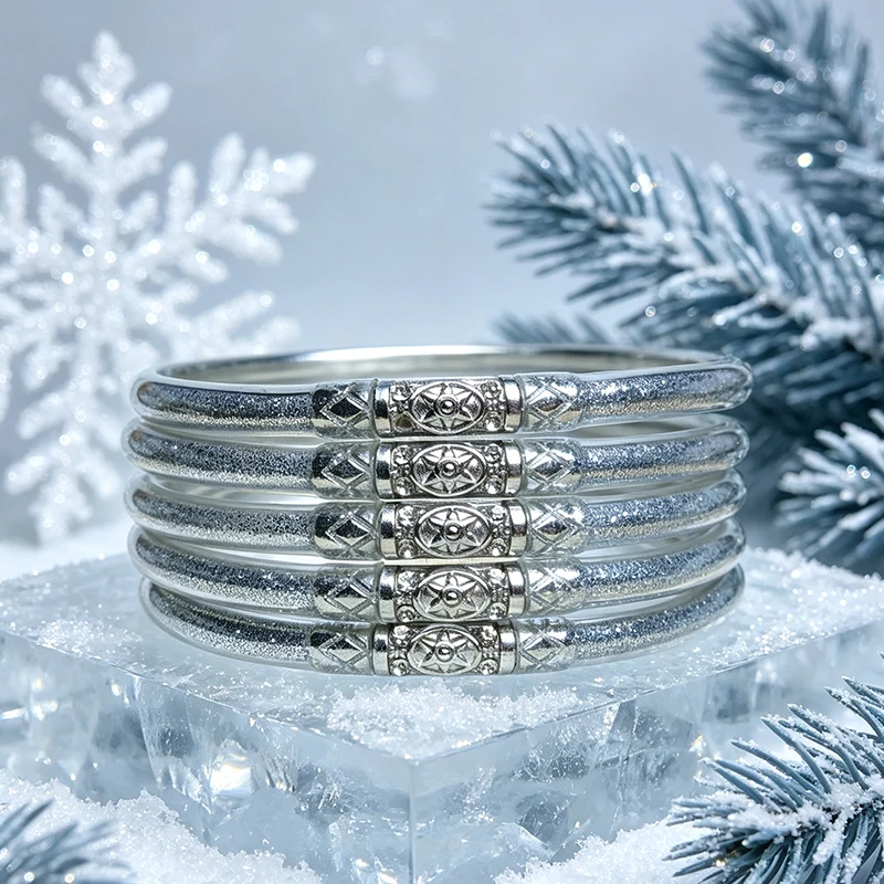 5pcs/lot Christmas Gift Glitter Gold Powder Jelly Bangle Stackable Rhinestone Vintage Gorgeous Crystal Stack Bracelets for Women