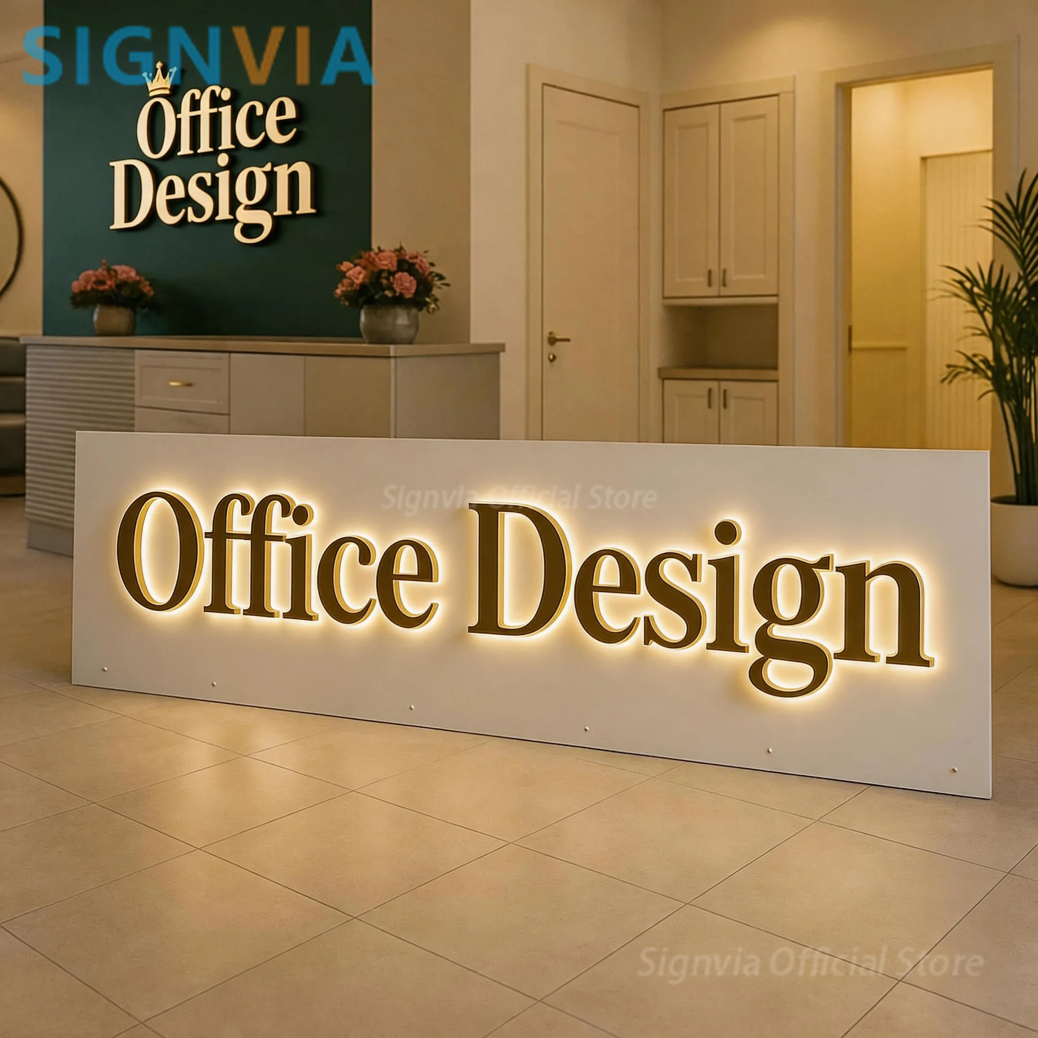 Custom Metal Backlit LED Wall Logo Sign for Office Design, Personalized 3D Business Sign for Office Lobby Salon Spa Reception