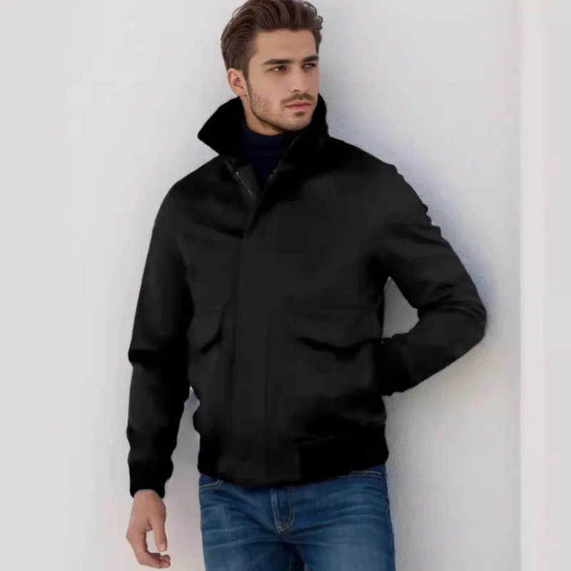 Chaqueta de lana con cuello de costura de felpa para hombre, cárdigan informal, primavera y otoño, 2024