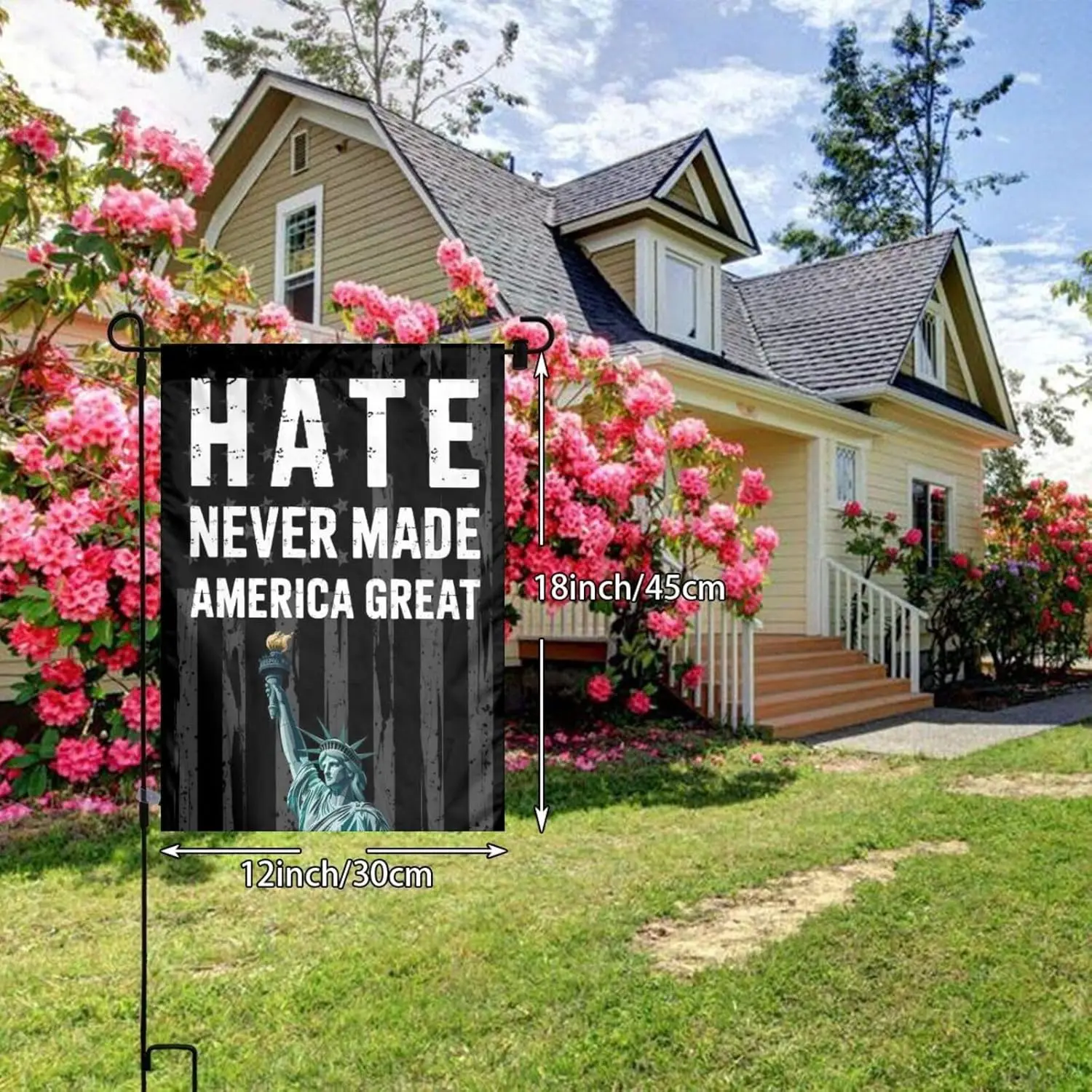 Hate Never Made America Great 12x18 Inch Garden Flag Double Sided Vertical, Welcome Yard House Outdoor Decoration YYN UUV EE hhz