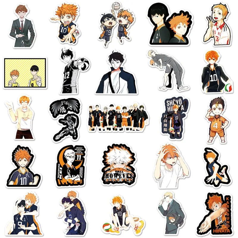 52pcs Haikyuu!! Japanese Anime Cartoon Cute Graffiti Luggage Scooter Phone Case Refrigerator Car Decoration Waterproof Sticker