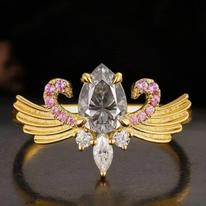 

European and American new fashion creative styling Angel Wings luxury personality versatile women's ring