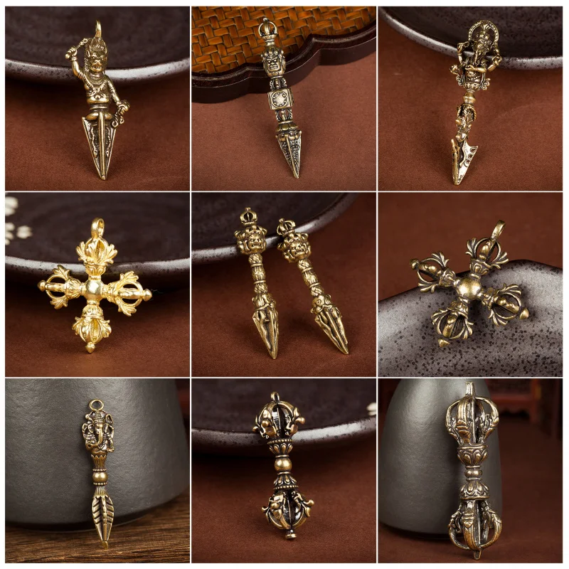 النحاس Puba ستة مسار Vajra ثلاثة الوجهين Puba شيطان تقليد مدقة النحاس النقي خمر المفاتيح قلادة الإبداعية قلادة نحاسية #4