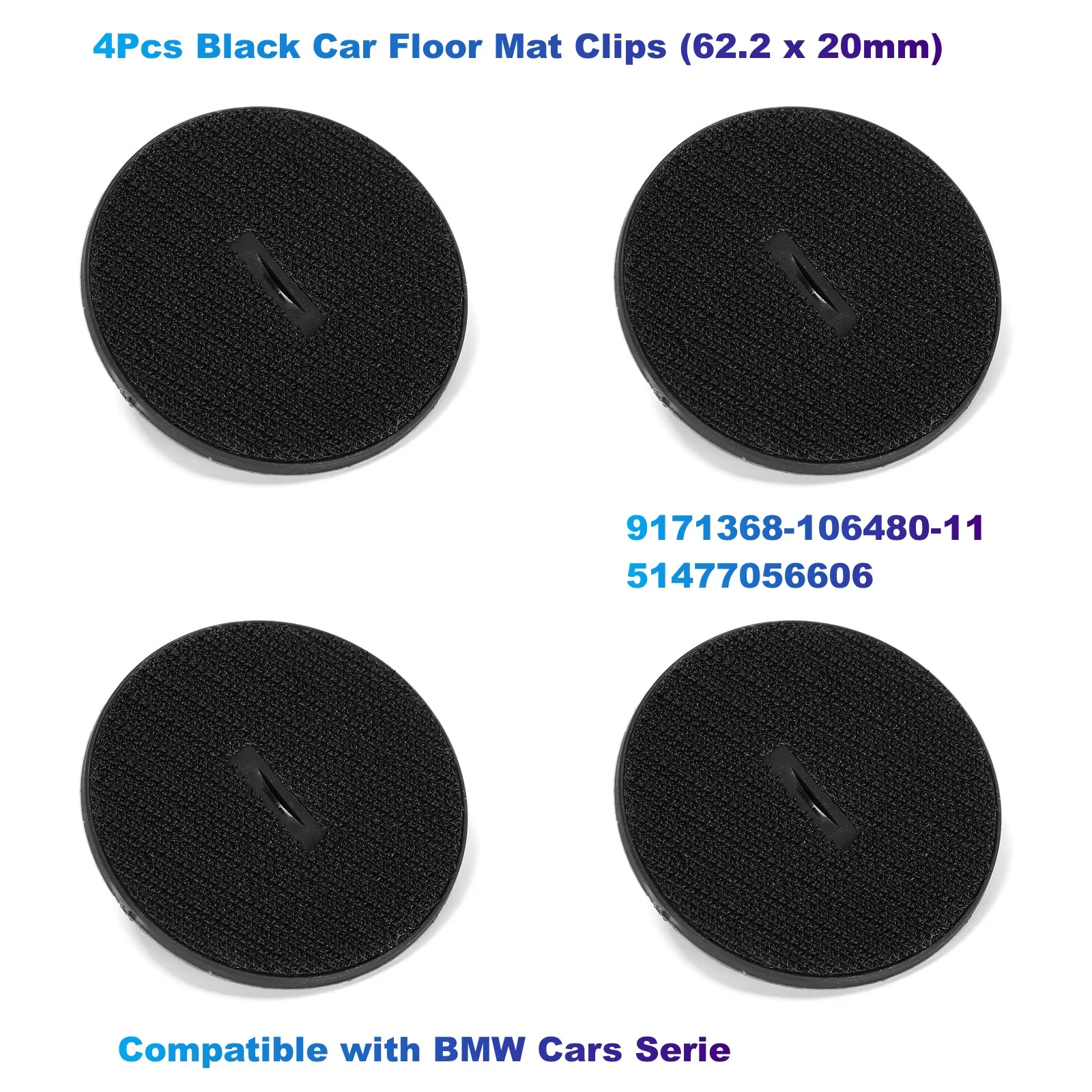 

4Pcs Black Car Floor Mat Clips (62.2 x 20mm) 9171368-106480-11 / 51477056606 Compatible with BMW Cars Serie