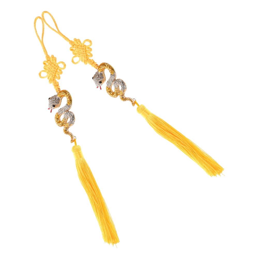 

2pcs Chinese New Year Snake Charms Alloy Rhinestone Tassel Car Hanging Ornaments Snake Year Accessories Zodiac Pendant Good Luck
