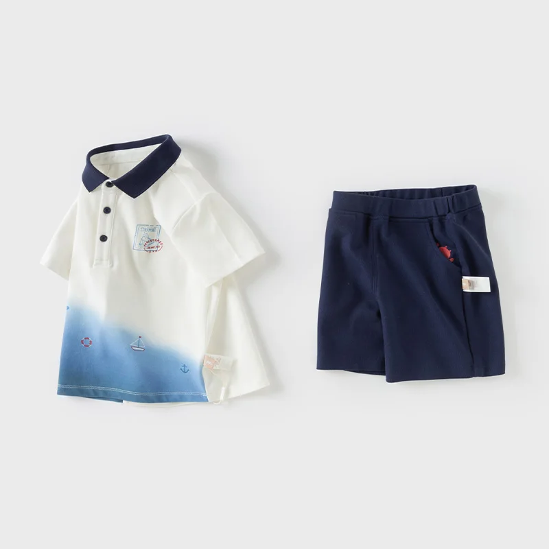 Dave Bella Summer Two-piece T-shirt Sets for Boys Short Sleeve POLO Shorts Pants Suit Children Casual Clothes Suit DB2251997