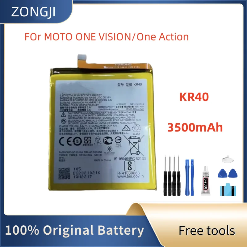 New Battery KR40 3500mAh Battery For Motorola Moto One Action XT2013-1 / One Vision XT1970-1 Mobile Phone Battery + Free Tools