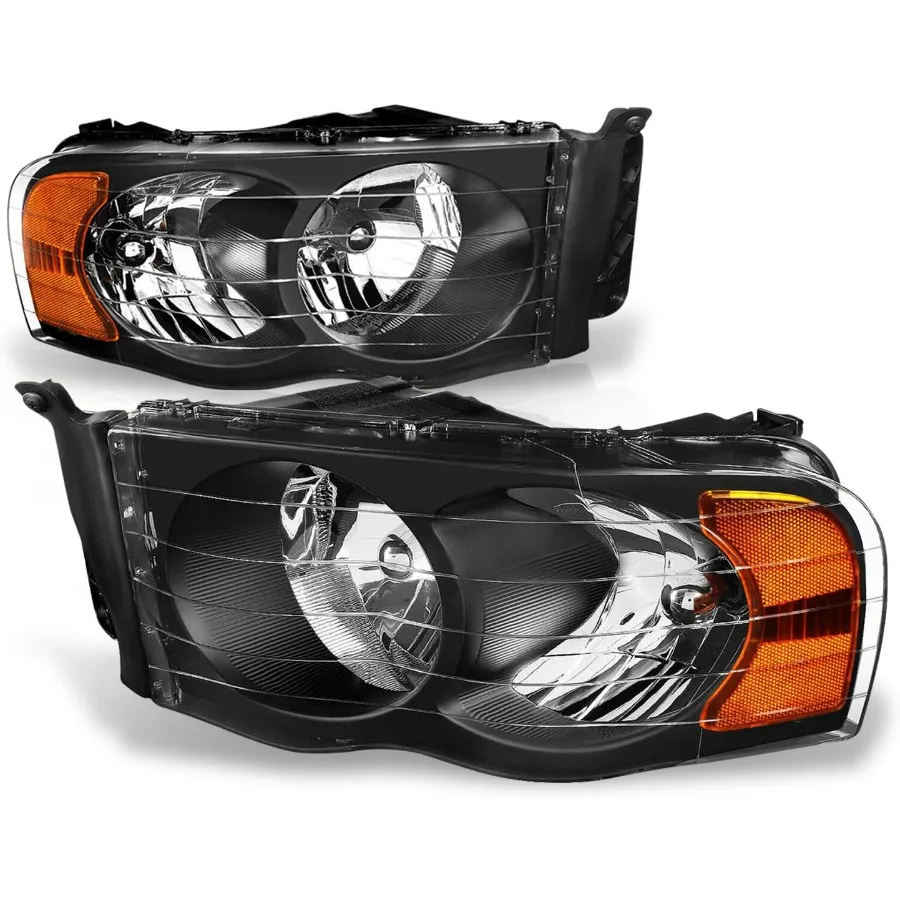 Headlights Assembly Compatible with 2002 2003 2004 2005 Dodge Ram 1500 2500 3500 Driver and Passenger Side Halogen Headlamps Re