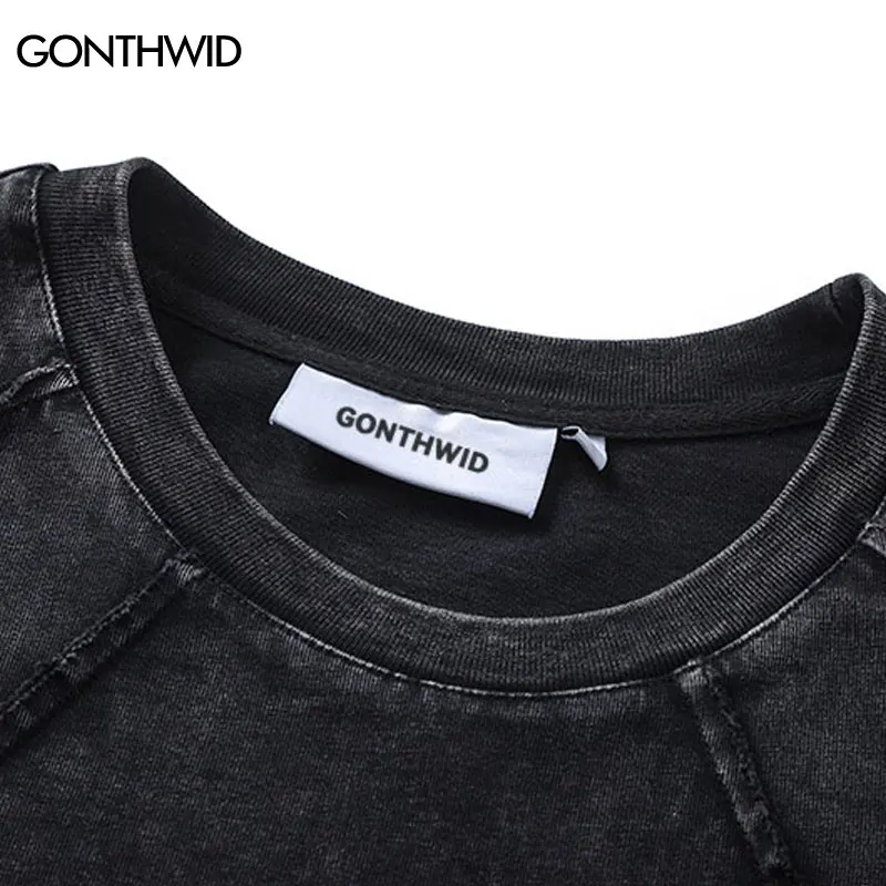 Vintage Black T-Shirt Streetwear Hip Hop Solid Washed Tshirt Grunge Men Punk Gothic Loose Shirts 2024 Harajuku Casual Loose Tops