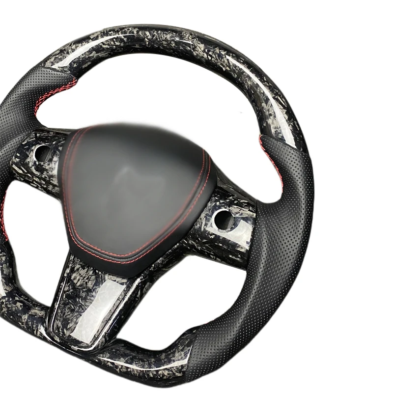 عجلة قيادة من الكربون لسيارة تسلا 3 تسلا Y جودة عالية أحمر أسود أزرق عجلة قيادة من ألياف الكربون المزورة لنمط تسلا الجديد #2