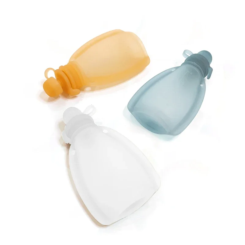 Tas makanan bayi silikon isi ulang, tas penyimpan Remas 120ML bebas Bpa, dapat digunakan kembali untuk balita anak-anak bebas Bpa