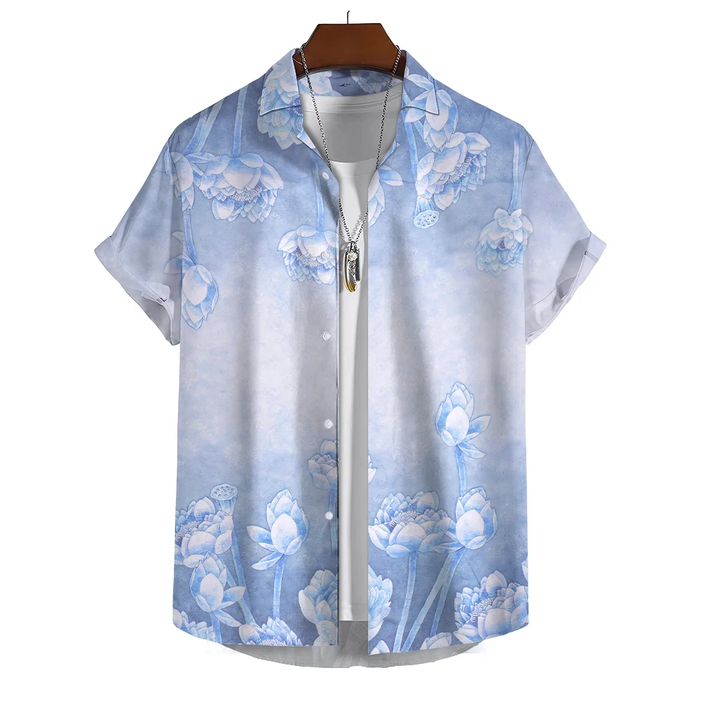 Summer Men\'s Shirt Hawaiian Shirt Floral Pattern 3D Printed Outdoor Street Short Sleeve Button Men Beach Shirt Men Clothing