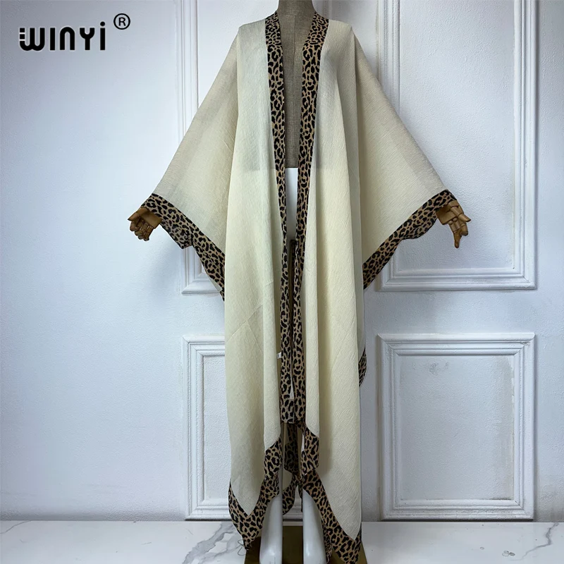 WINYI summer kimono Leopard print crumple cardigan Beach Wear costume da bagno Cover Up Holiday dress fashion coat abaya dubai luxury