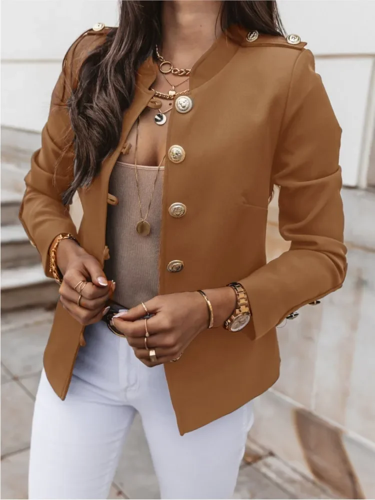 

Autumn Winter Long Sleeved Slim Blazers Women Elegant Solid Casual Button Fashion Blazer Tops Short Coats Lady Streetwear