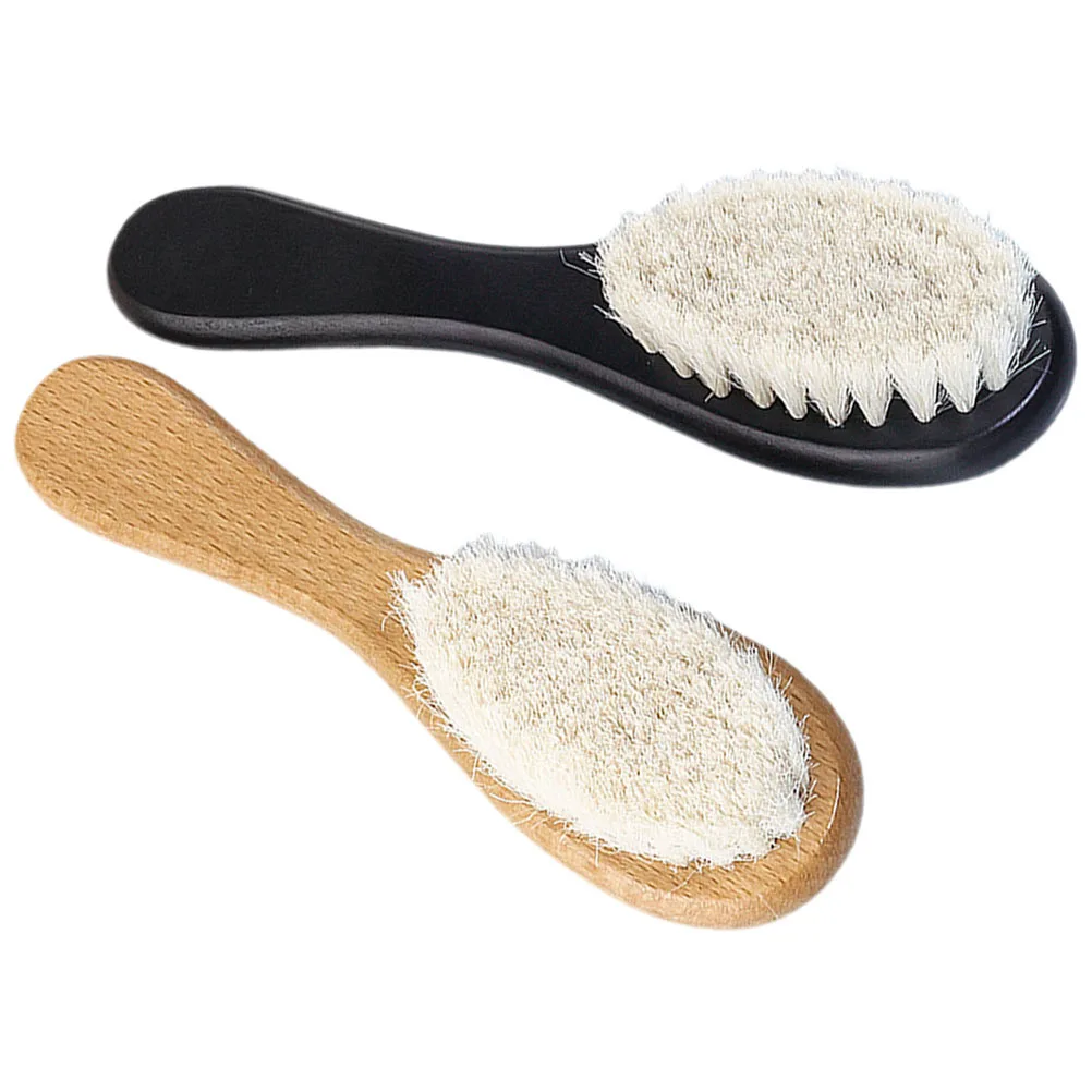 

2 pcs Wool Baby Hair Brush Soft Bristle Cradle Cap Removal Newborn Toddler Beech Wood Infant Scalp Bathing Tool