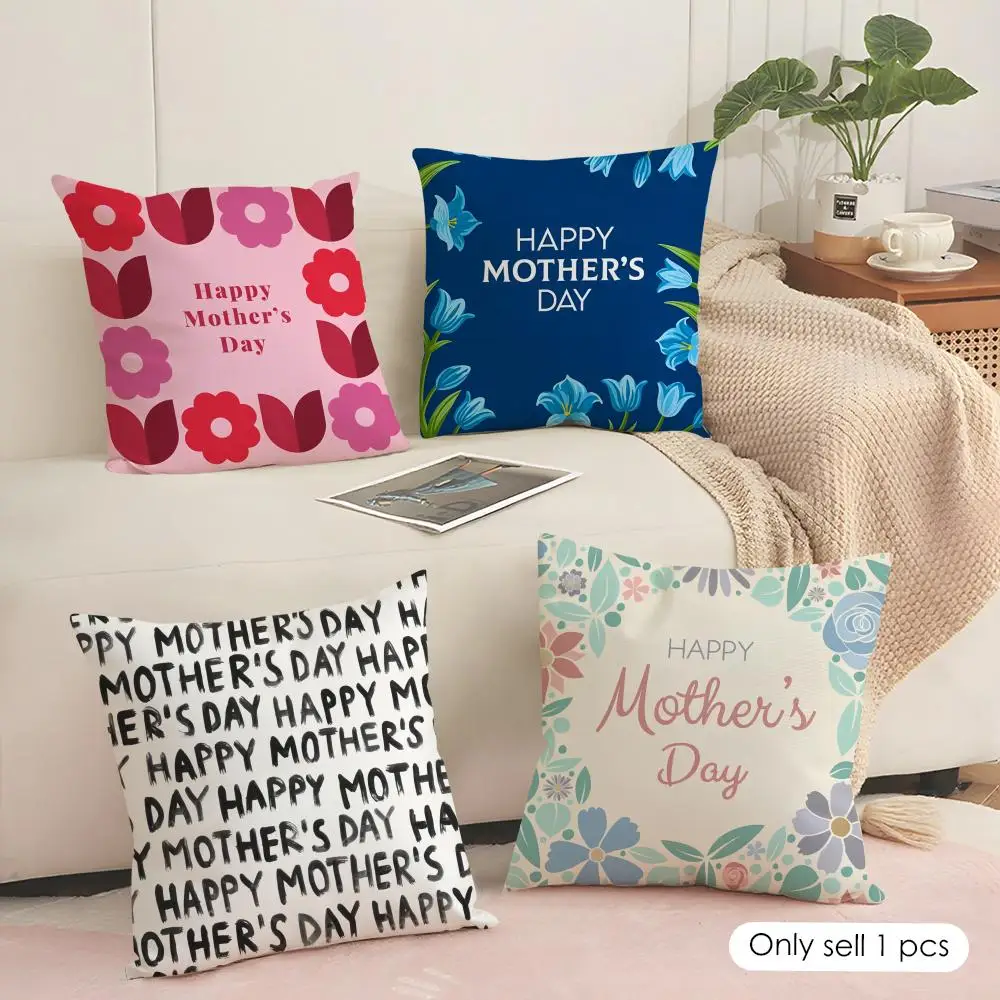 Happy Mothers Day Cushion Cover Soft Short Plush Pillow Cover Smooth Cozy Texture Aesthetic Cushion Case Home Decor