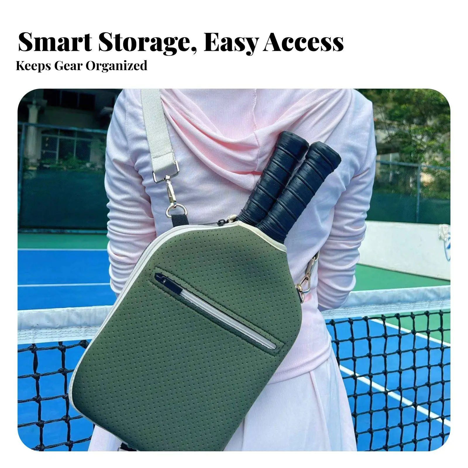 Paddleball Racket Cover Wear-Resistant Pickleball Racket Sleeve Portable Zippered Racket Protector for Travel, Storage