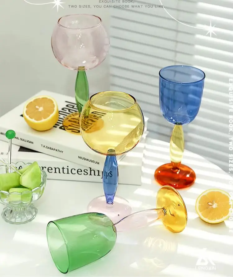 Colored Goblet Glass Wine Glass Cup Borosilicate Heat Resistant   Glass Bordeaux Burgundy GlassesCocktail Glasses Drinkware