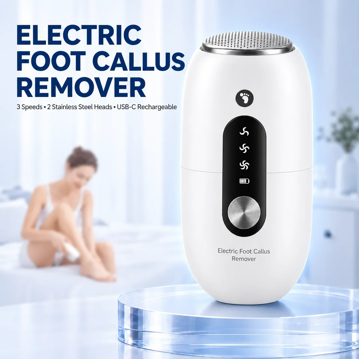 Electric Foot Callus Remover with 3 Speeds,Rechargeable Foot File for Dead Skin and Rough Heels, Portable Electric Pedicure Tool