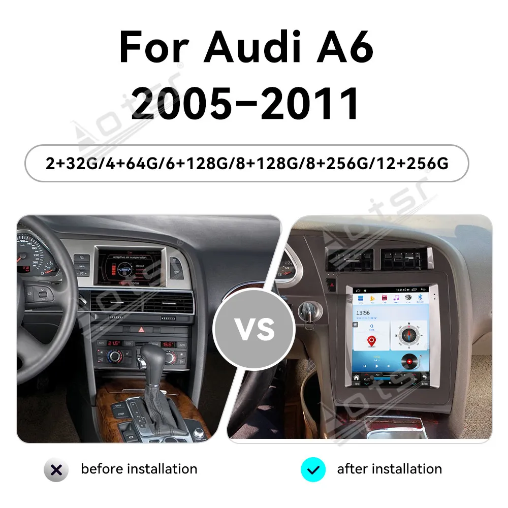 Car Accessories 8+256G Android 15 Car Radio For Audi A6 2005 - 2011 Wireless Carplay GPS Stereo Head Unit