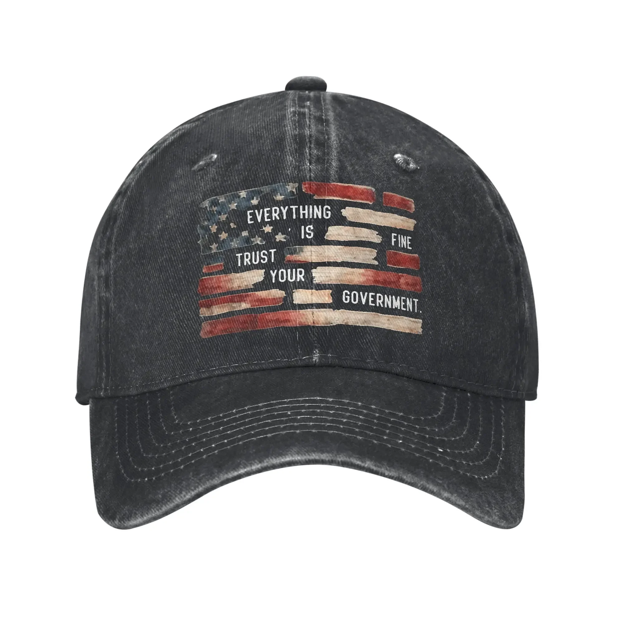 Washed Baseball Cap Everything Is Fine Trust Your Government Spring Trucker Hat For Unisex-Teens Rock Sun Baseball Caps
