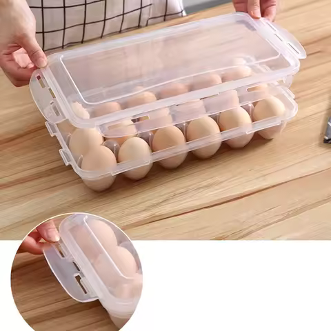 10/18/34 Grid Clear Egg Storage Box with Lid for Refrigerator Kitchen Multi Layer Egg Tray Organizer Container