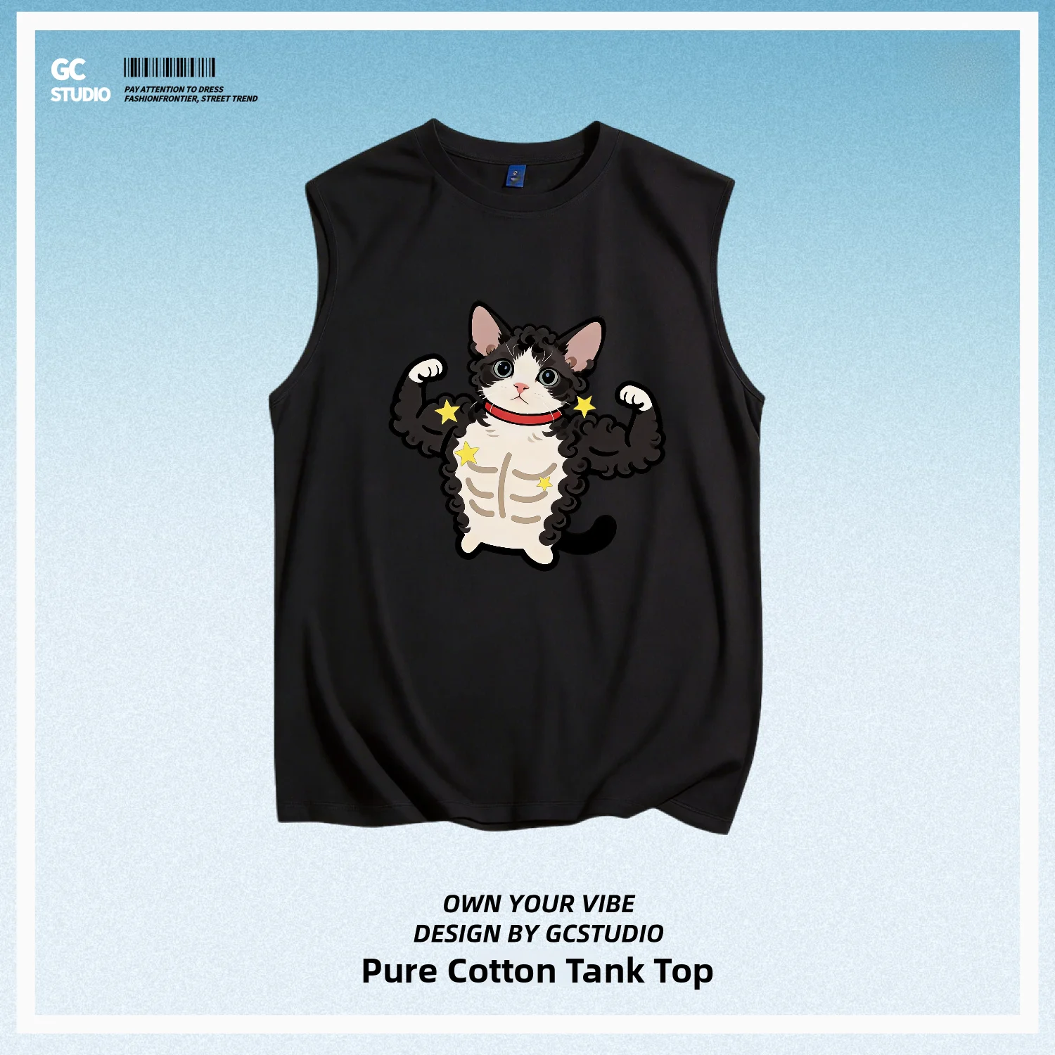 Loose Fit Pure Cotton Muscle Print  Vest Breathable Fitness Men's T-Shirt Chinese Brand Sporty round Neck Casual Wear
