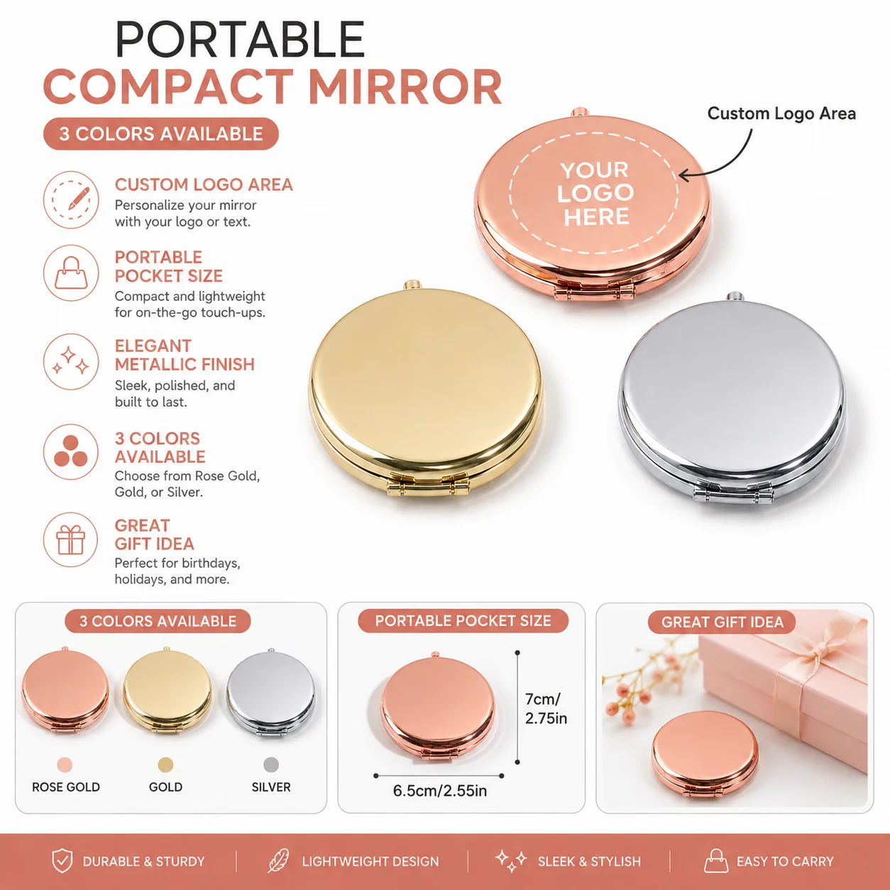Custom text mirror, personalized laser engraved phone number, mini foldable handheld makeup mirror for men and women DIY mirror view 3
