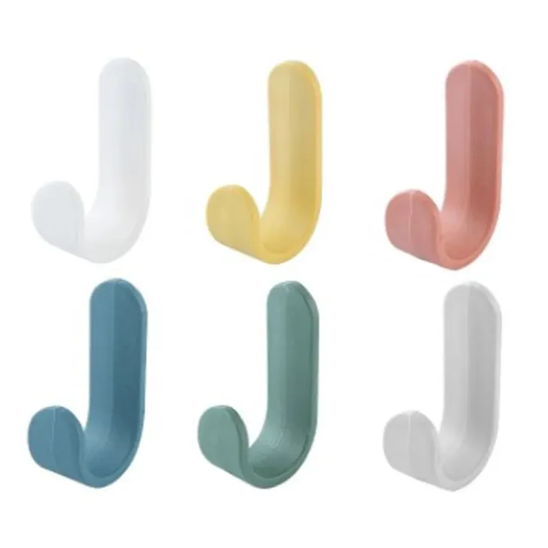 3pcs Plastic J-shaped Hook, Nail Free Adhesive Kitchen Scratch Free Hook, Household Door Hanging Clothes Hook, Non-Perforated