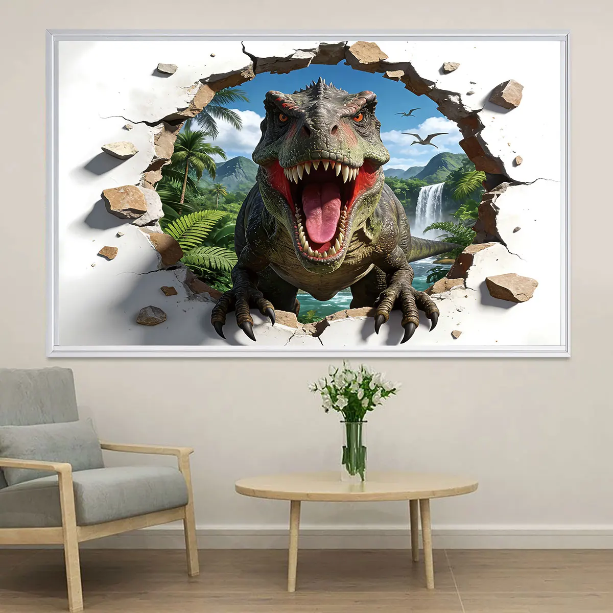 PVC simulated wall stickers featuring dinosaurs breaking through the wall, suitable for decorative wall paintings and waterpr